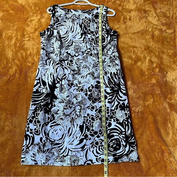 KARIN STEVENS Women Dress 12 Floral Black White Slip Preppy Sheath Cotton Modest - Picture 14 of 17